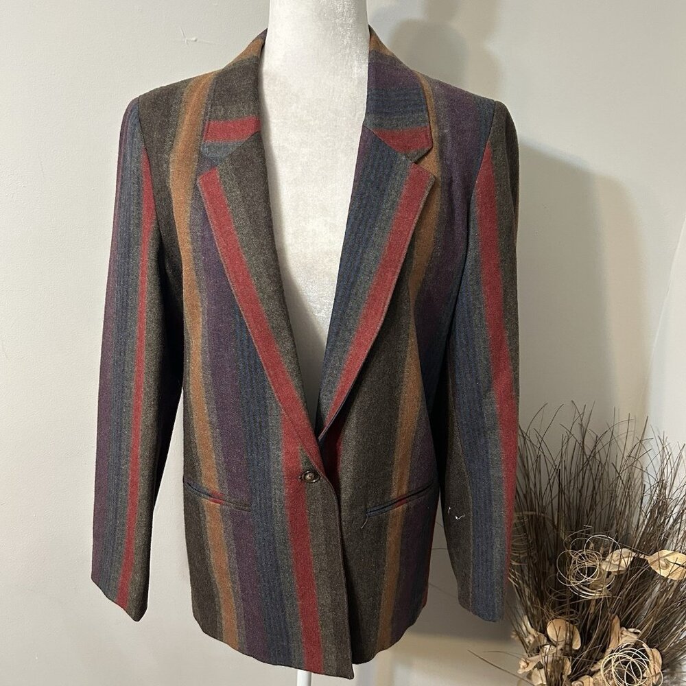 Vtg York Fair For Seiferts Women Multicolor Blazer Jacket Wool Blend Lined Sz 14